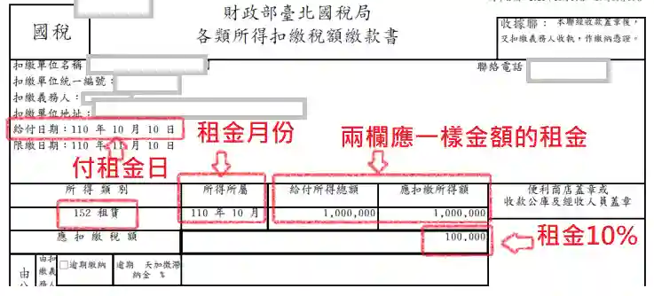 各類所得扣繳稅額繳款書示意圖